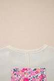 Pink Floral Patched Exposed Seam Oversized T-Shirt- 2 Colors