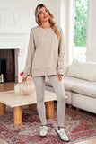 Oversized Split Hem Sweatshirt & Ribbed Leggings Set- 3 Colors