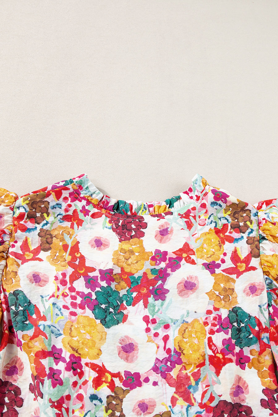 Multicolored Floral Notched Neck Ruffle Mini Dress