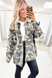 Camouflage Print Chest Pockets Loose Button-Up Denim Jacket