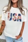 White Faux Patchwork USA Graphic T-Shirt