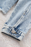 Light Blue Distressed Ripped Raw Hem Denim Jacket