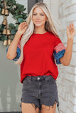 Stars and Stripes Contrast Puff Sleeve Top- 2 Colors