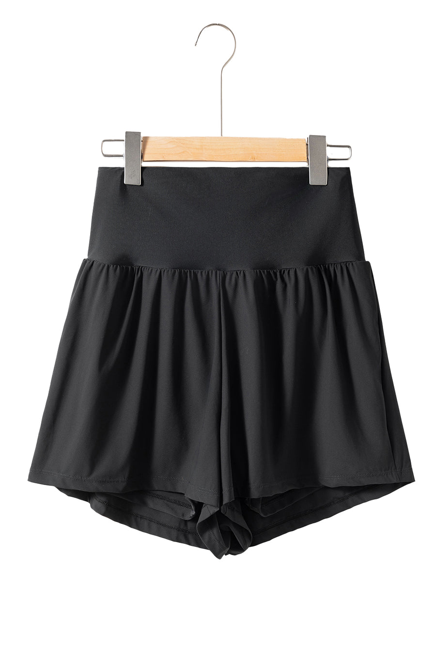 Black High-Waist Wide Band Back Pocket Swim Shorts