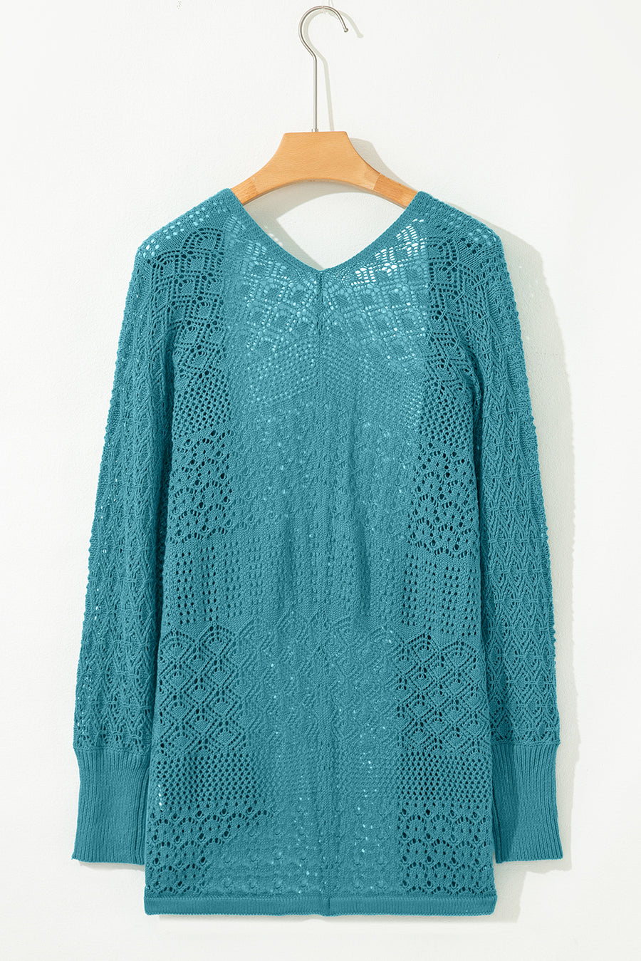 Redwood Burl Mix Pattern Hollow Knit Open Front Cardigan
