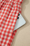 Red Gingham Lace Trim Elastic Waist Shorts