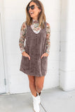 Dusty Cocoa Vintage Washed Denim Suspender Mini Dress with Pockets