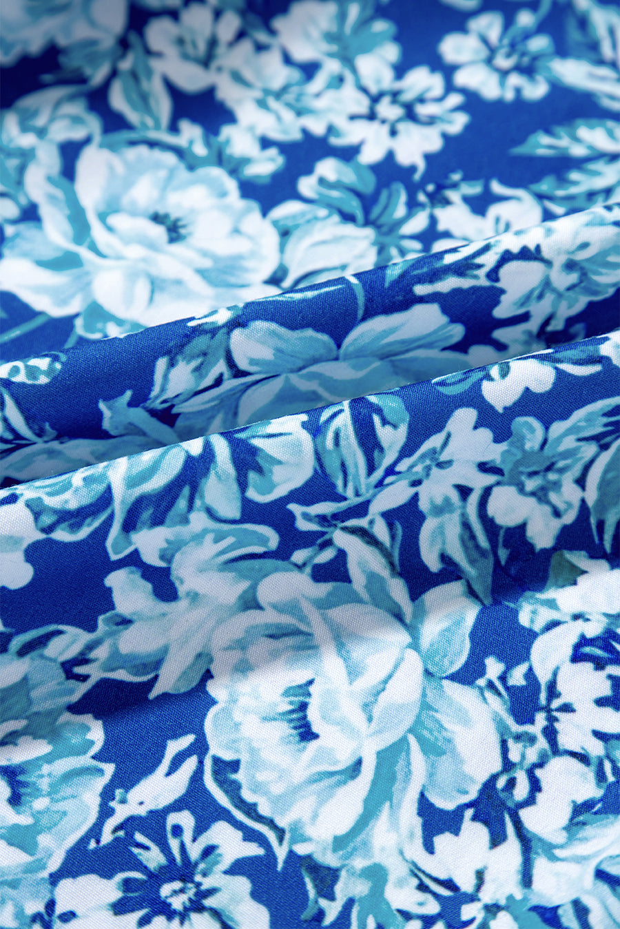 Blue Multi Floral Puff Sleeve Babydoll Mini Dress with Pockets