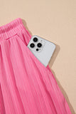 Bright Pink Textured Ruffle Trim Crop Top and Drawstring Skirt Set