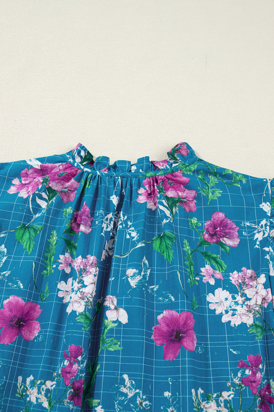 Blue Floral Flutter Sleeve Tie Neck Belted Midi Dress