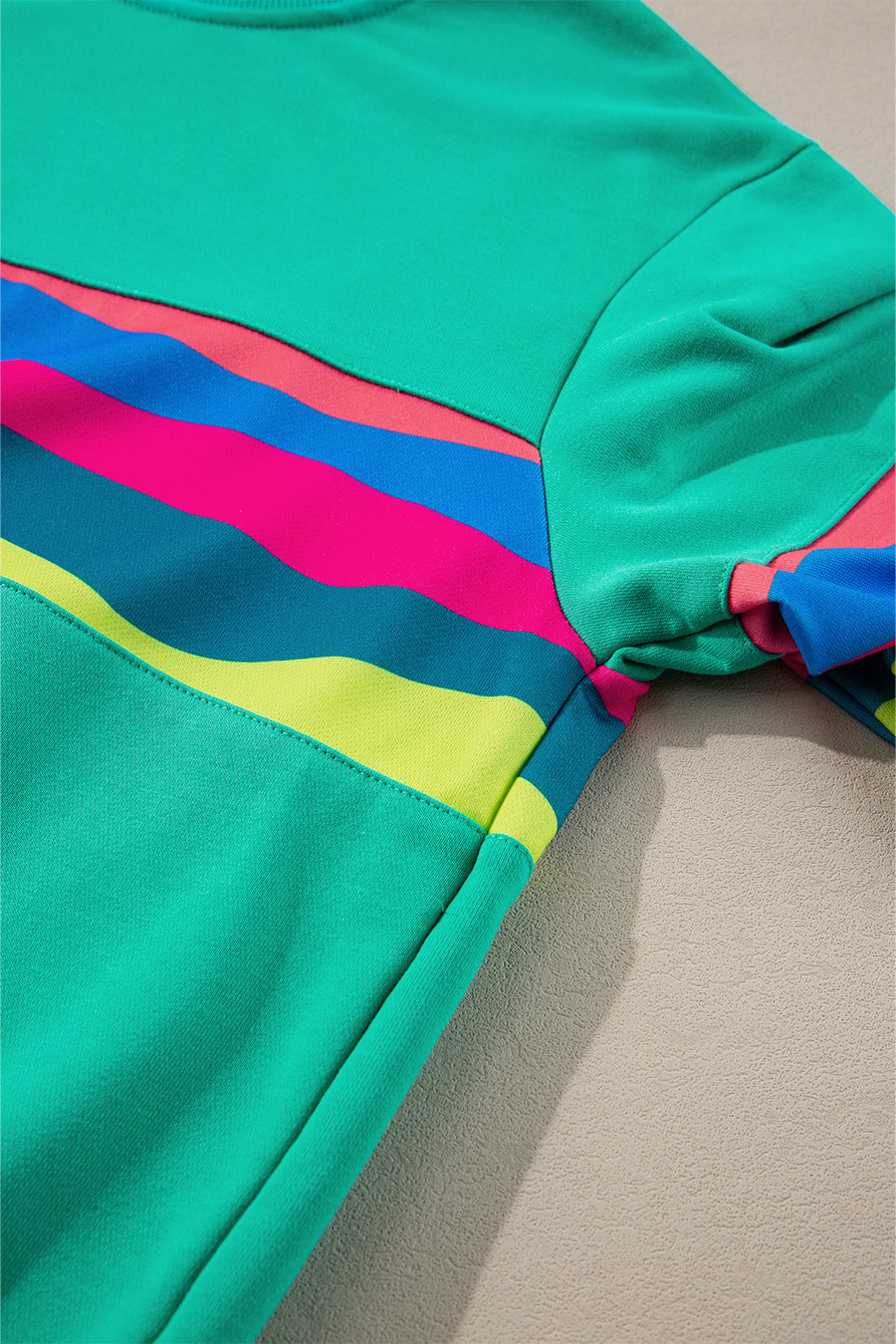 Green Multicolored Wavy Striped Crew Neck Long Sleeve Top- 2 Colors