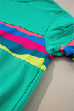 Green Multicolored Wavy Striped Crew Neck Long Sleeve Top- 2 Colors
