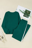 Green Varsity Striped Pullover Top & Loose Drawstring Pants Set