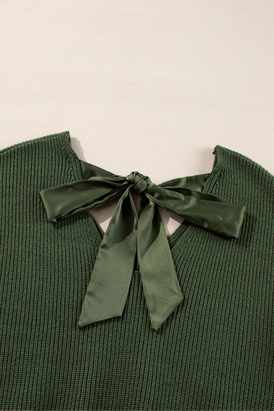 Lantern Sleeve V-Neck Bow Back Sweater- 4 Colors