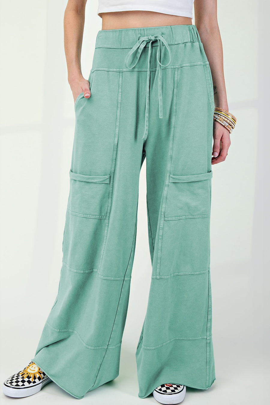 Mineral Wash Exposed Seam Wide Leg Cargo Pants- 3 Colors