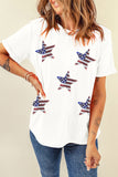White Sequin American Flag Star Graphic T-Shirt