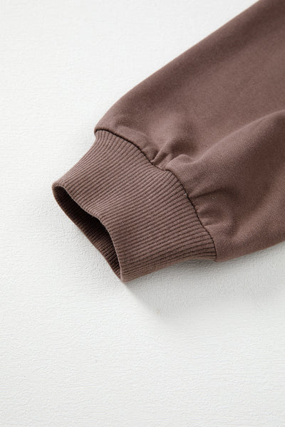 Dark Khaki Colorblock Drop Shoulder Pullover Casual Sweatshirt