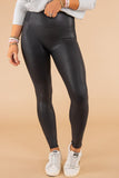 Black Piping Trim Sleek Faux Leather High Waist Leggings