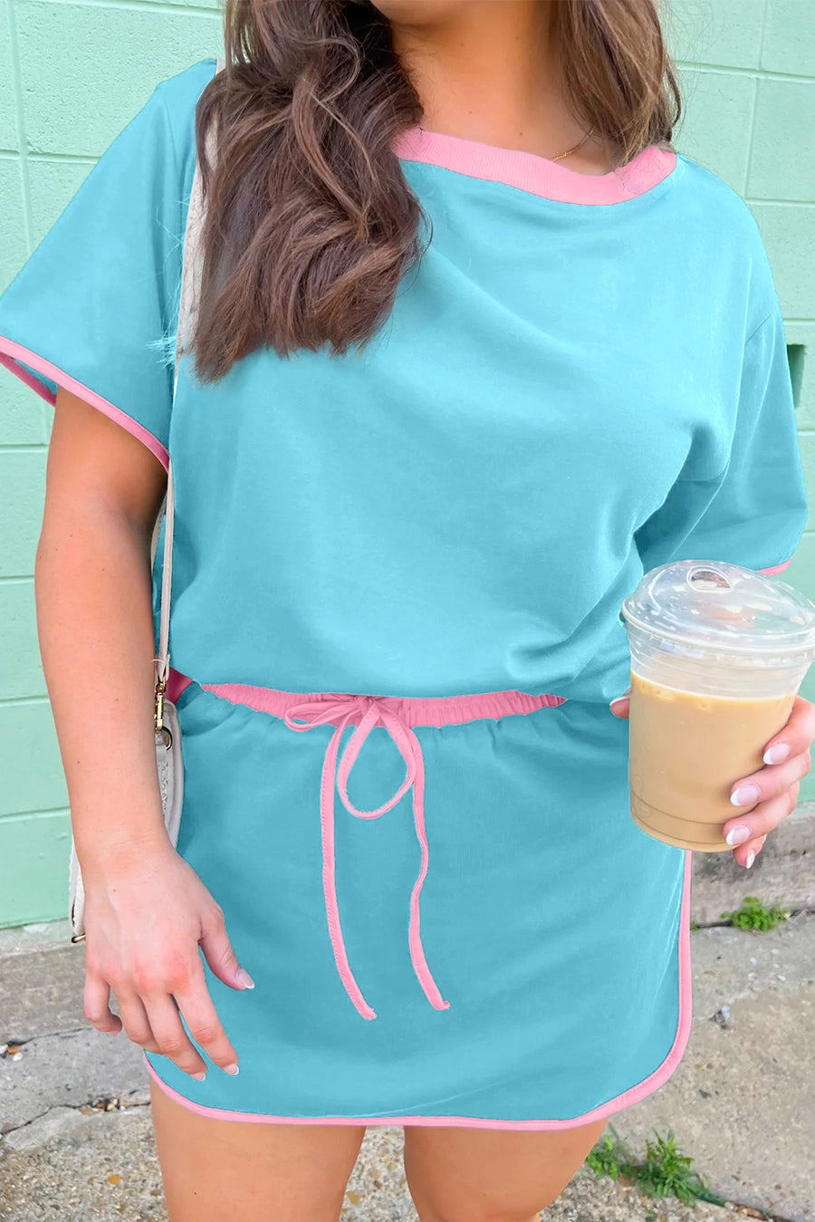 Plus Size Contrast Trim T-Shirt and Skort Two Piece Set- 3 Colors