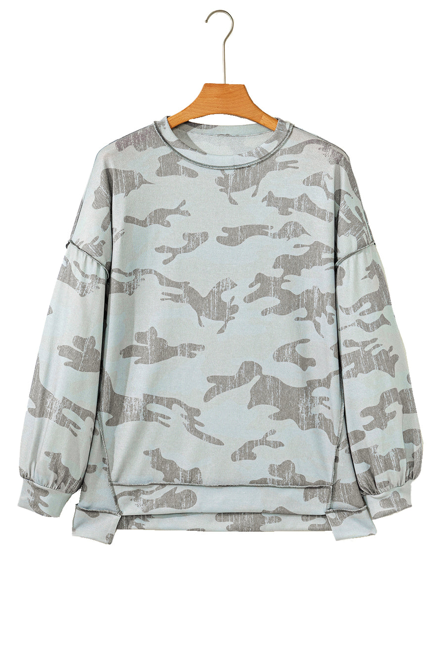 Camouflage Print Exposed Seam Drop Shoulder Sweatshirt- 2 Colors
