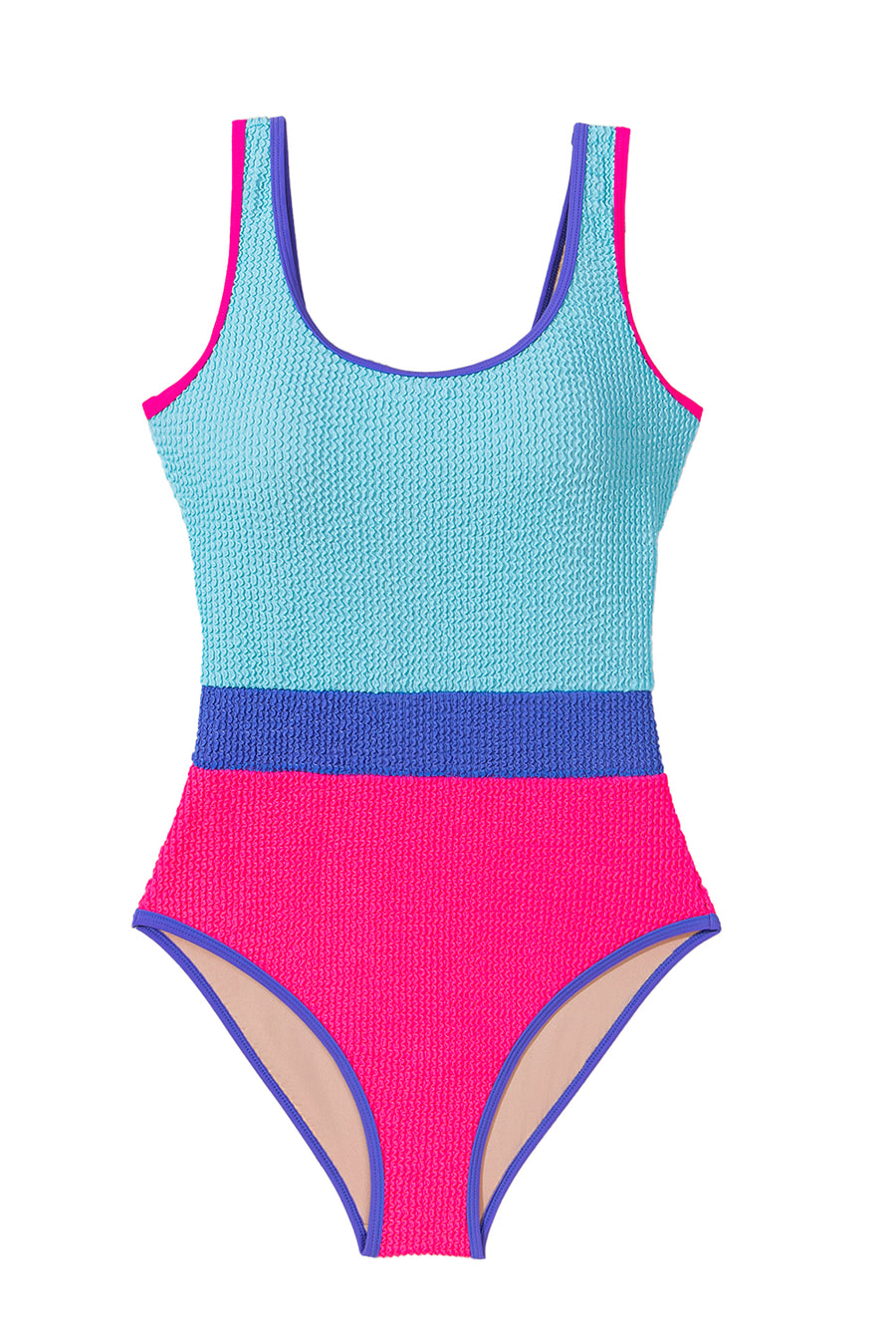 Textured Color Block One-Piece Swimsuit