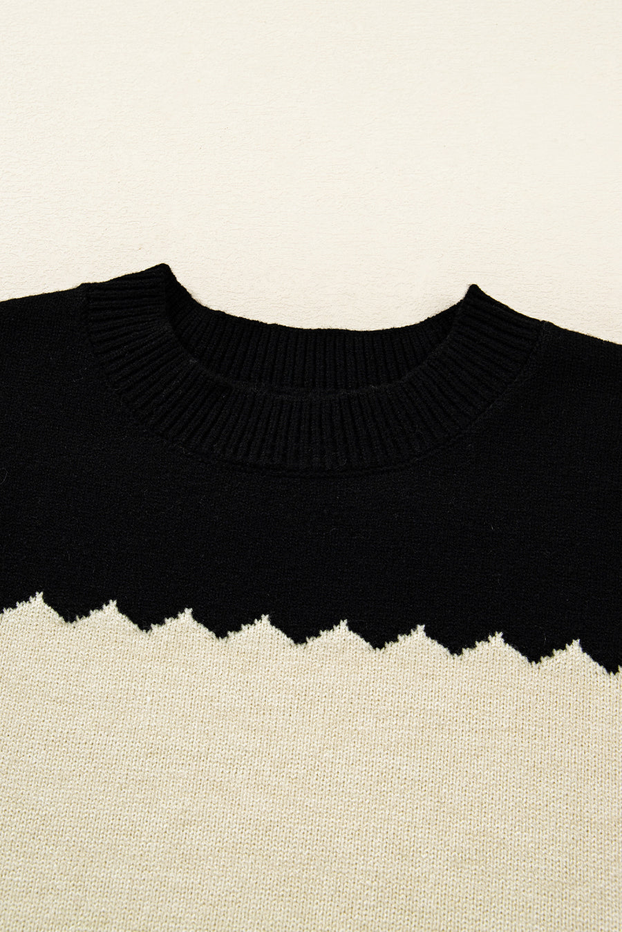 Color Block Crew Neck Drop Shoulder Scallop Detail Sweater- 3 Colors