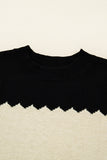 Color Block Crew Neck Drop Shoulder Scallop Detail Sweater- 3 Colors