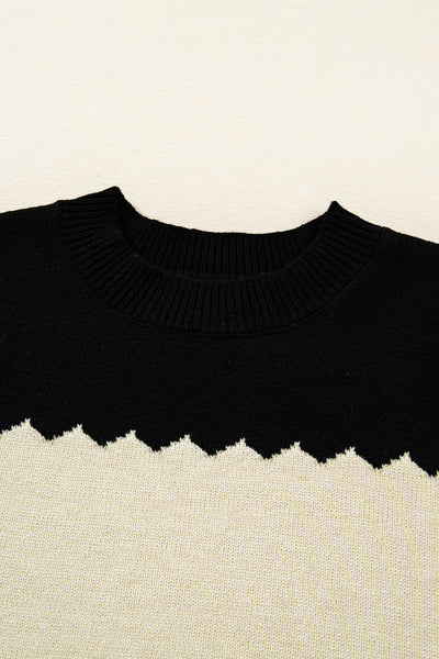 Black Colorblock Crew Neck Drop Shoulder Sweater