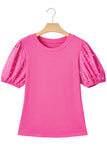 Pearl Beaded Puff Sleeve Ribbed Top- 2 Colors