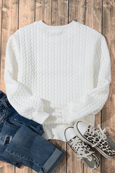 White Chenille Letter Patch Quilted Sweatshirt- 2 Styles