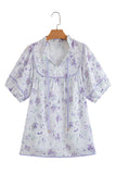Plus Size Lavender Floral Frill V-Neck Blouse