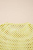 Yellow Cream Scalloped Trim Hollow Out Knit Long Sleeve Top