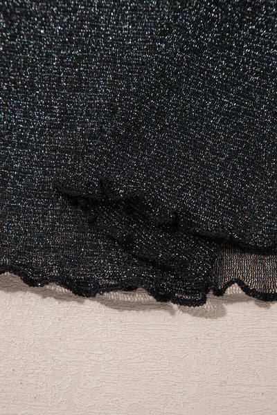 Black Metallic Glitter Mesh Long Sleeve Top