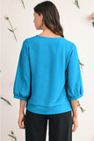 Frill V-Neck Lantern Sleeve Crinkled Blouse- 3 Colors