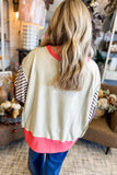 Color Block Striped Patchwork Exposed Seams Side Slits Sweatshirt