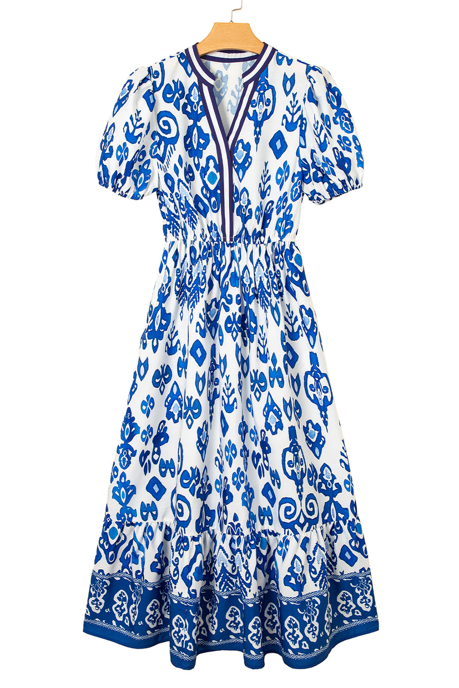 Floral Ruffle Hem Contrast Trim Neckline Midi Dress- 3 Colors