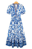 Floral Ruffle Hem Contrast Trim Neckline Midi Dress- 3 Colors