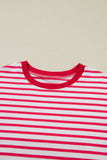 Red Striped Drop Shoulder Banded Short Sleeve T Shirt