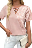 Apricot Leopard Print Criss-Cross V-Neck Blouse