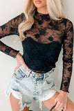 Floral Mock Neck Lace Long Sleeve Mesh  Top- 2 Colors