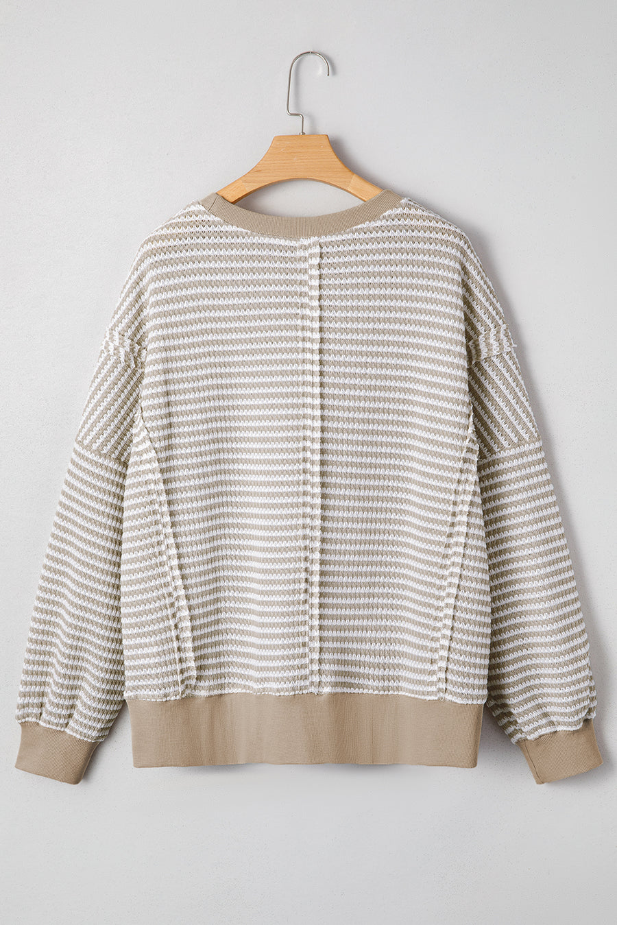 Striped Ribbed Exposed Seam Long Sleeve Oversized Top- 3 Colors