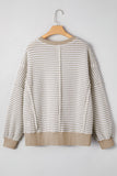 Striped Ribbed Exposed Seam Long Sleeve Oversized Top- 3 Colors
