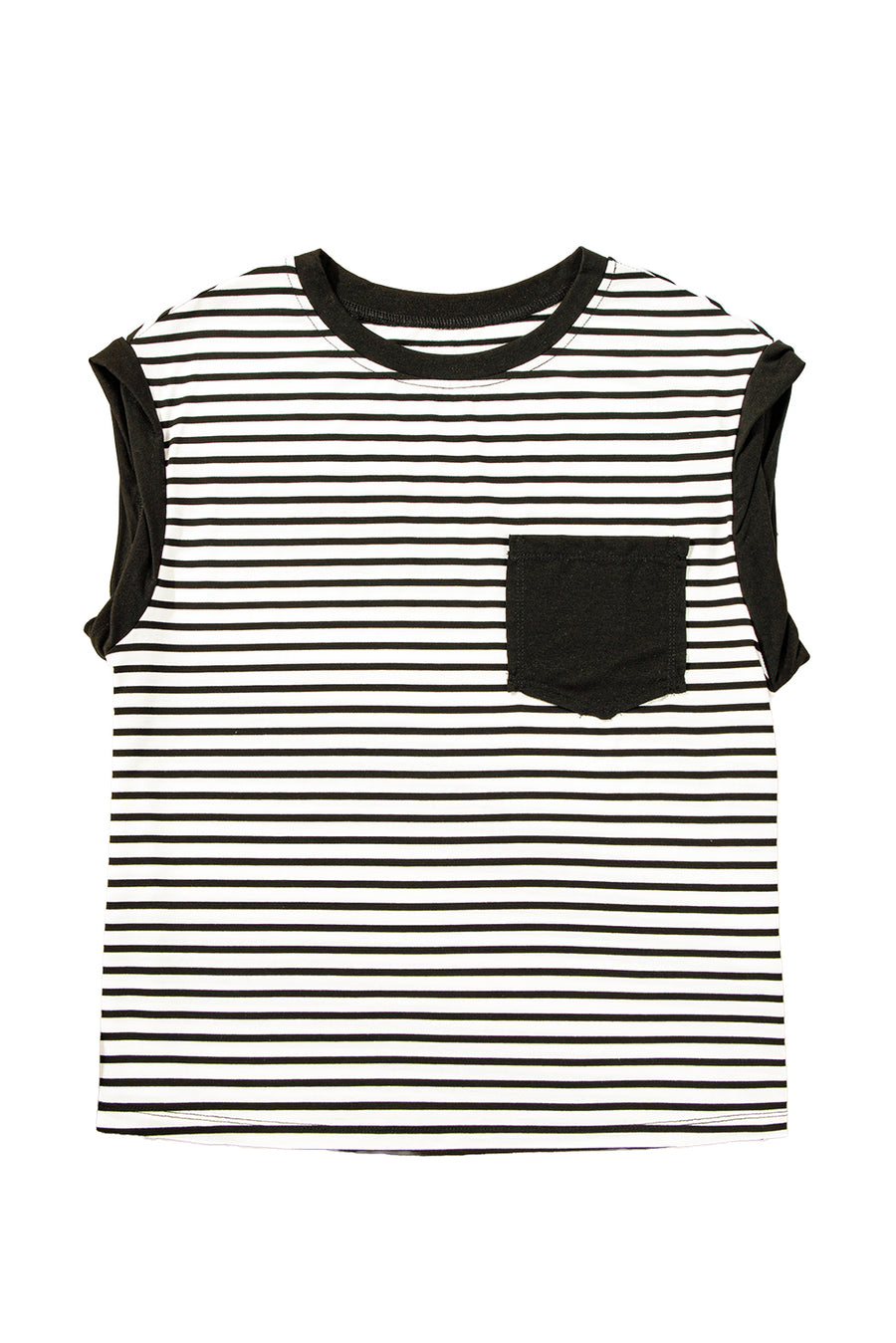 Striped Chest Pocket Crew Neck Muscle Tee- 2 Colors