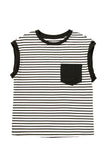 Striped Chest Pocket Crew Neck Muscle Tee- 2 Colors