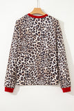 Leopard Print Contrast Trim Crew Neck Long Sleeve Top