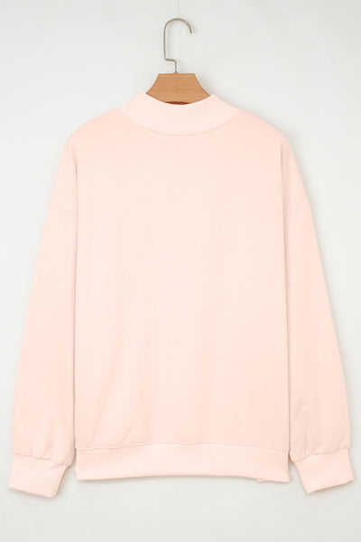 Apricot Pink Sequin XOXO Patched Mock Neck Oversized Sweatshirt