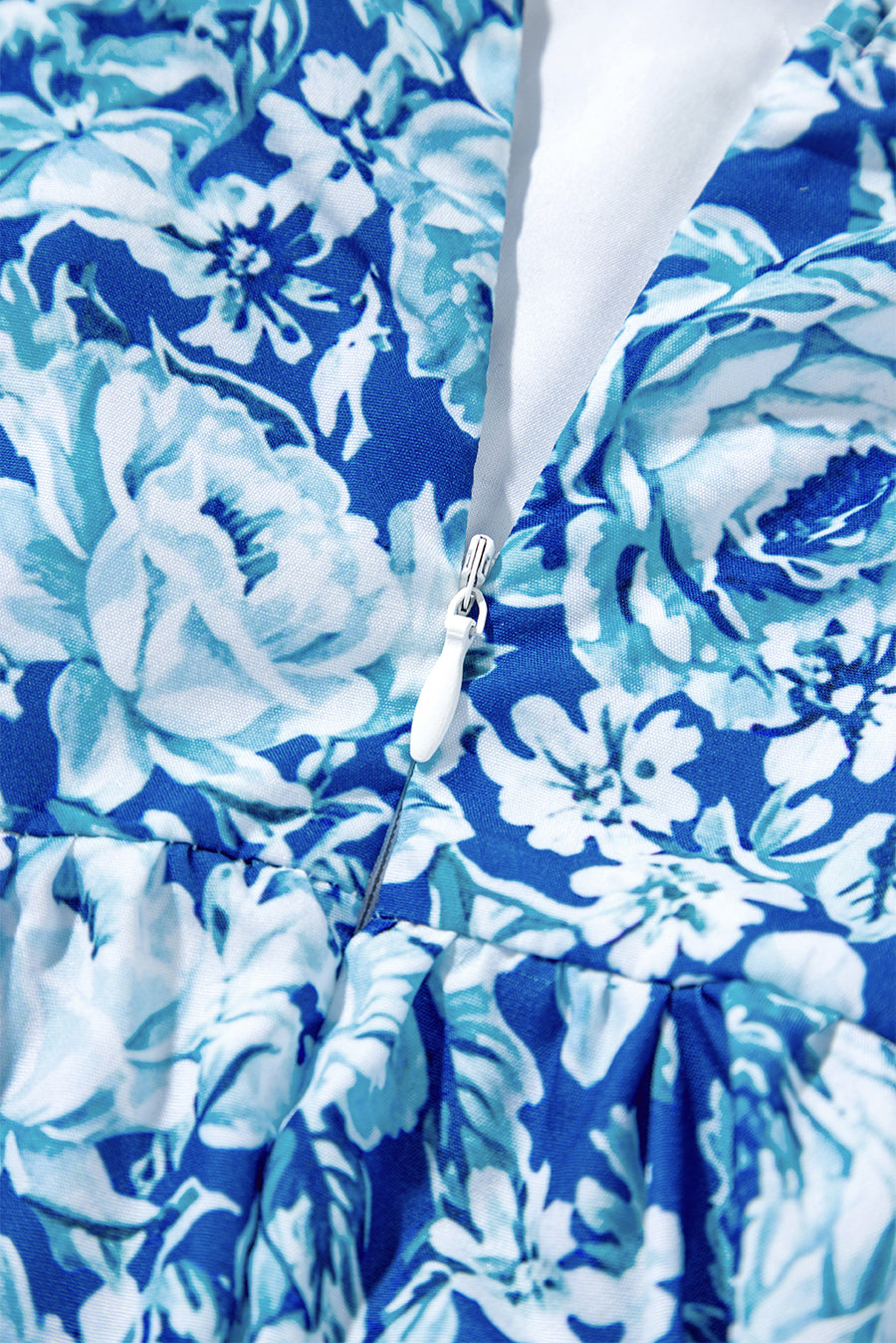 Blue Multi Floral Puff Sleeve Babydoll Mini Dress with Pockets