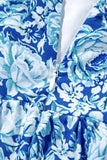 Blue Multi Floral Puff Sleeve Babydoll Mini Dress with Pockets