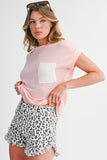 Twist Ribbed Color Block Pocket Crew Neck T-Shirt- 4 Colors