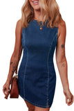 Dark Blue Zip-Up Bodycon Sleeveless Denim Mini Dress
